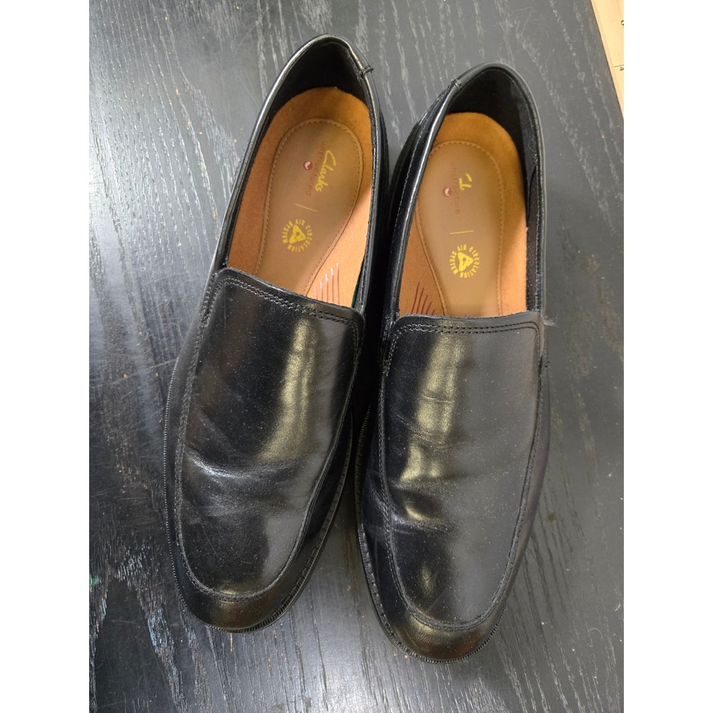 Clarks Unstructured Black Leather Slip On Loafers Dress Shoes 10.5 M